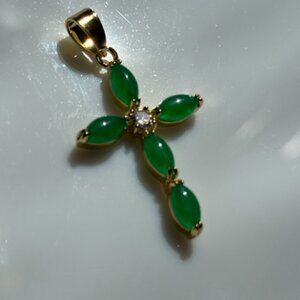 14K Gold-Filled Jade Cross Pendant